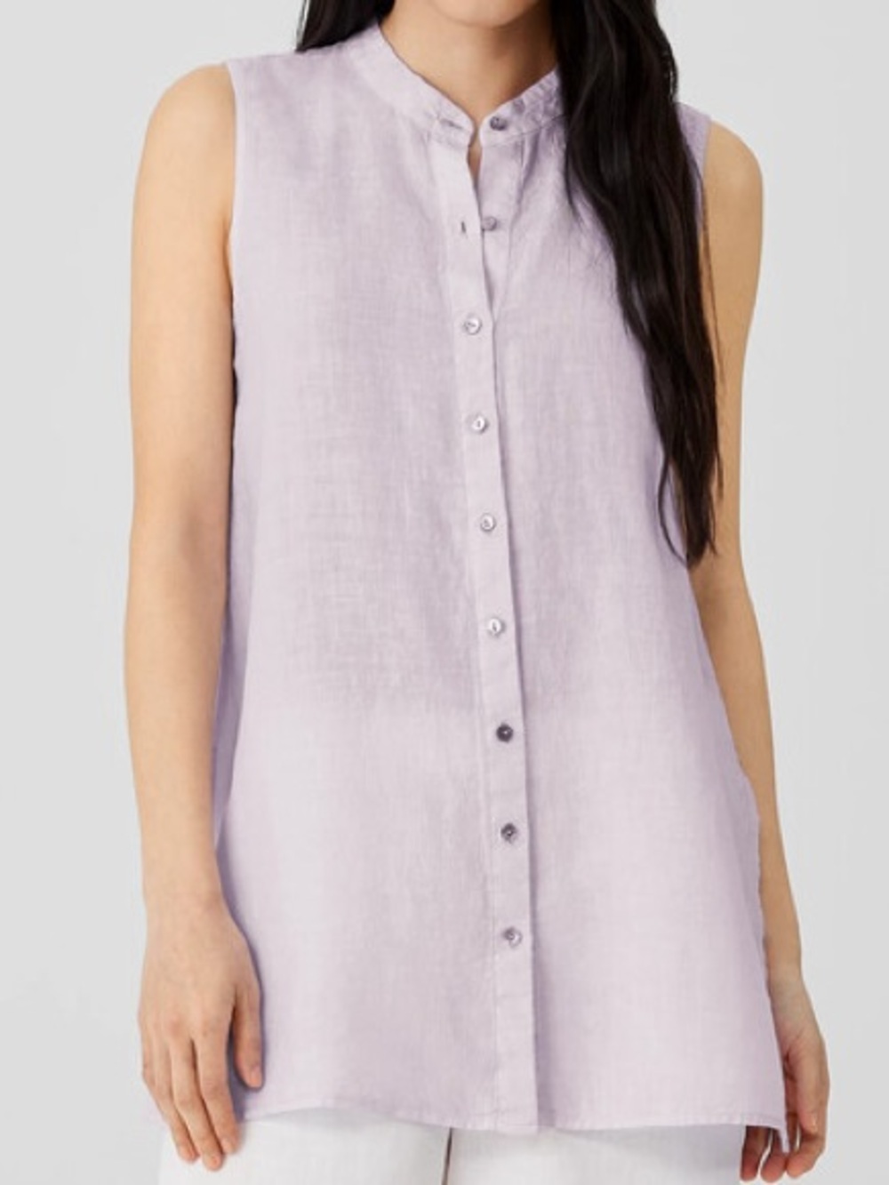 Eileen Fisher Lavender Purple 100% Organic Linen Sleeveless Button Down Tunic
